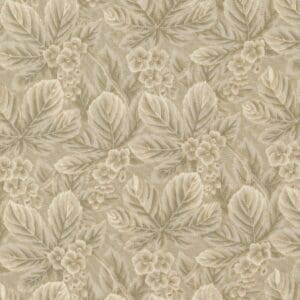 Seamless beige botanical pattern with leaves and flowers.