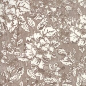 Vintage floral pattern with muted brown and white tones.