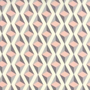 Geometric pattern with interlocking diamond shapes in pastel colors.