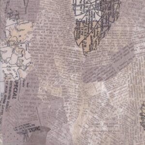 Abstract art with layered text and muted colors forming intricate patterns.