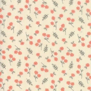 Delicate floral pattern with small pink flowers on a cream background.