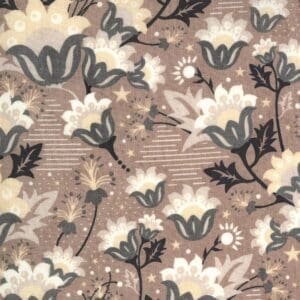 Vintage floral pattern with beige, white, and black tones.