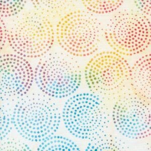 Colorful dotted spirals on a white background forming a vibrant pattern.