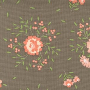 Delicate pink floral pattern on a muted gray background.