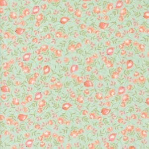 Abstract pattern of green and red organic shapes on a light background.