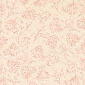 Delicate red floral and leaf pattern on a beige background.