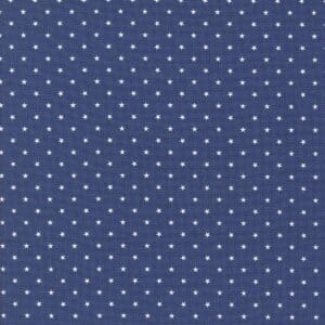 Blue fabric with a white polka dot pattern.