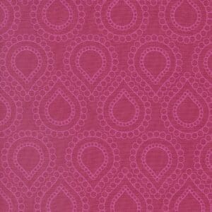 Intricate pink paisley pattern with delicate dotted details.