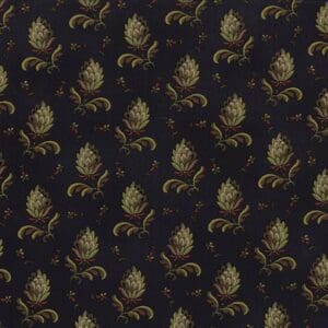 Dark fabric with intricate gold floral paisley pattern.