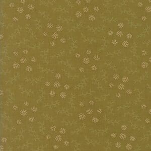 Close-up of textured olive green fabric with subtle circular patterns.