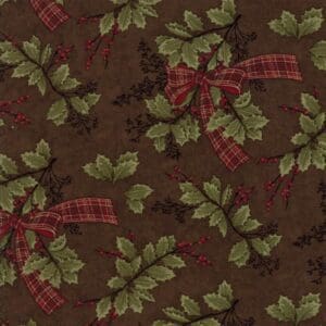 Vintage floral pattern with red bows on a brown background.