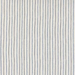 Close-up of white fabric with thin blue vertical stripes.
