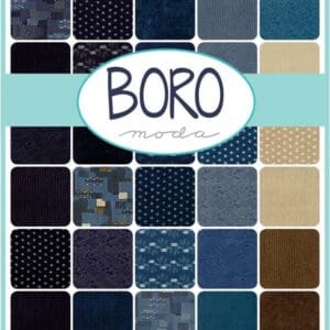 A fabric collection labeled 'Boro' featuring various blue and brown textile swatches.