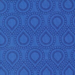 Blue fabric with intricate paisley pattern.