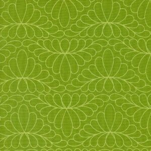 Green fabric with a repeating floral pattern in light lines.