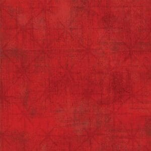 Red textured background with subtle floral patterns.