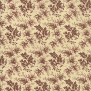Vintage floral wallpaper with brown and beige tones.