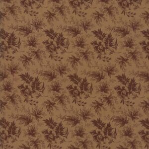 Brown floral pattern on textured fabric background.