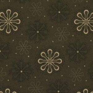 Dark brown vintage wallpaper with floral starburst patterns.