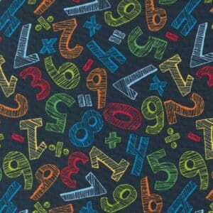 Colorful numbers and geometric shapes on a dark background.