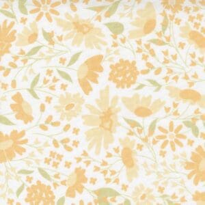 Soft yellow floral pattern on a white background.