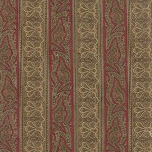 Vintage wallpaper with intricate vertical stripes and floral patterns.