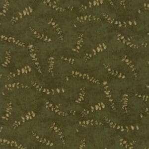Green fabric with a subtle gold fern pattern.