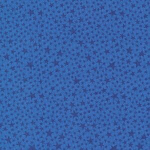 Blue background with small, scattered star patterns.
