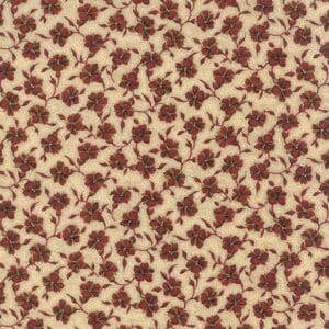 Vintage floral pattern with red flowers on a beige background.