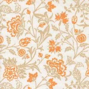 Orange floral pattern on a cream background fabric.