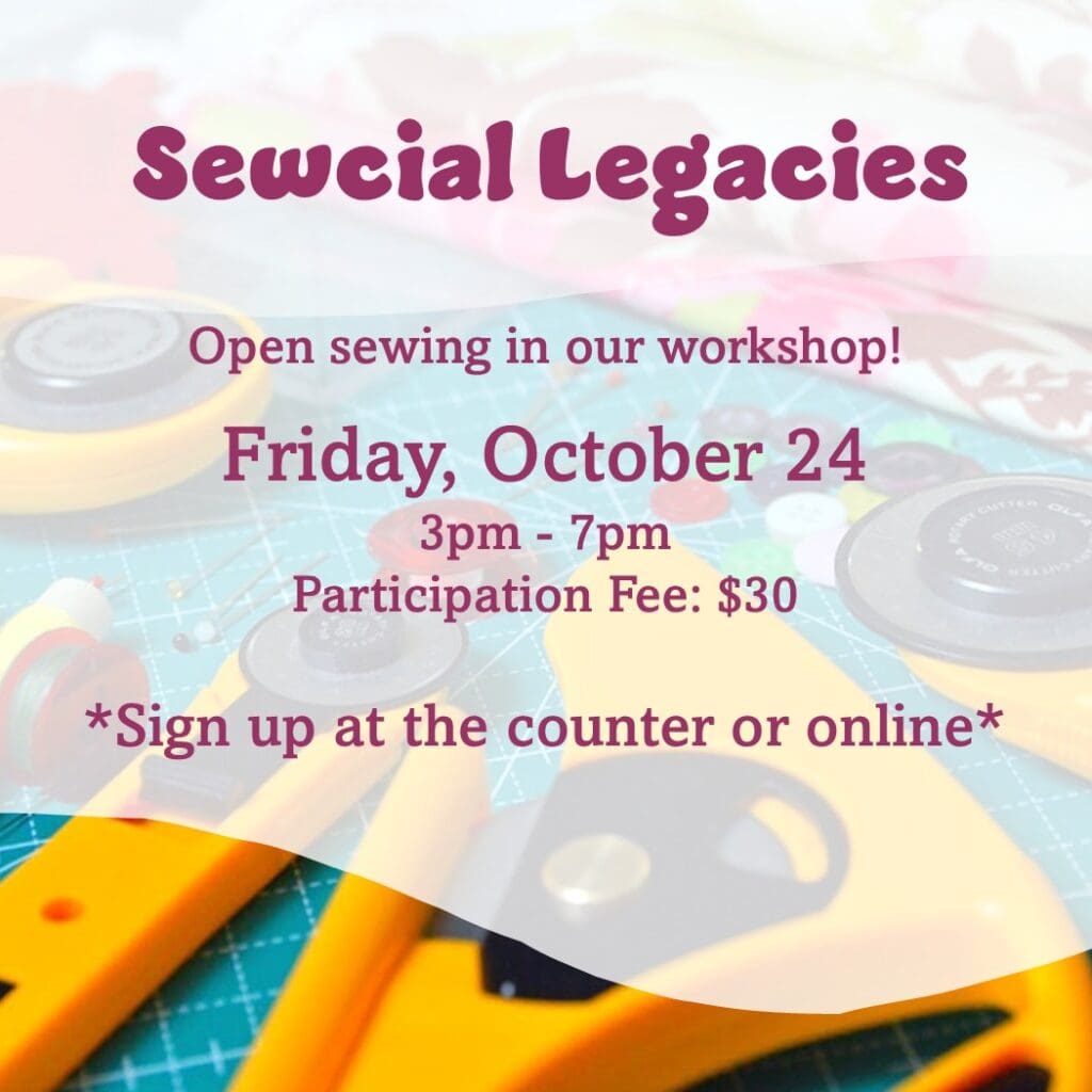 Sewing workshop announcement with dates and details.