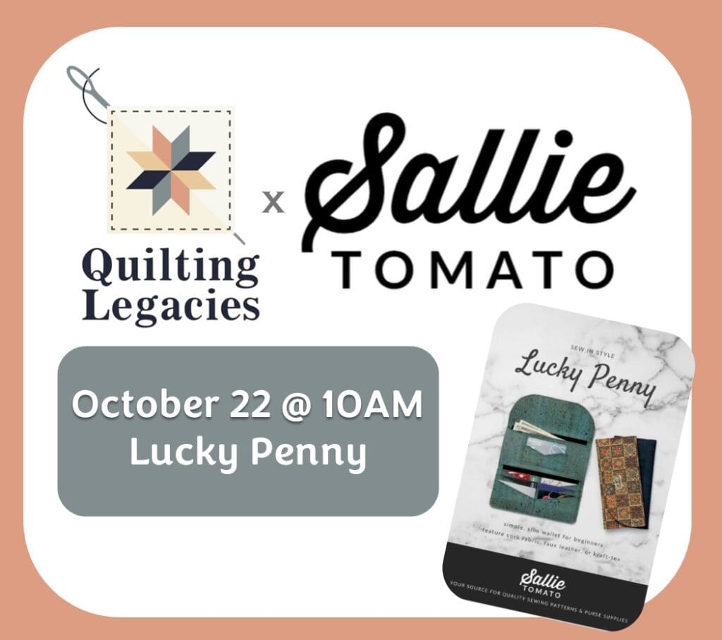 Quilting event announcement with Lucky Penny.