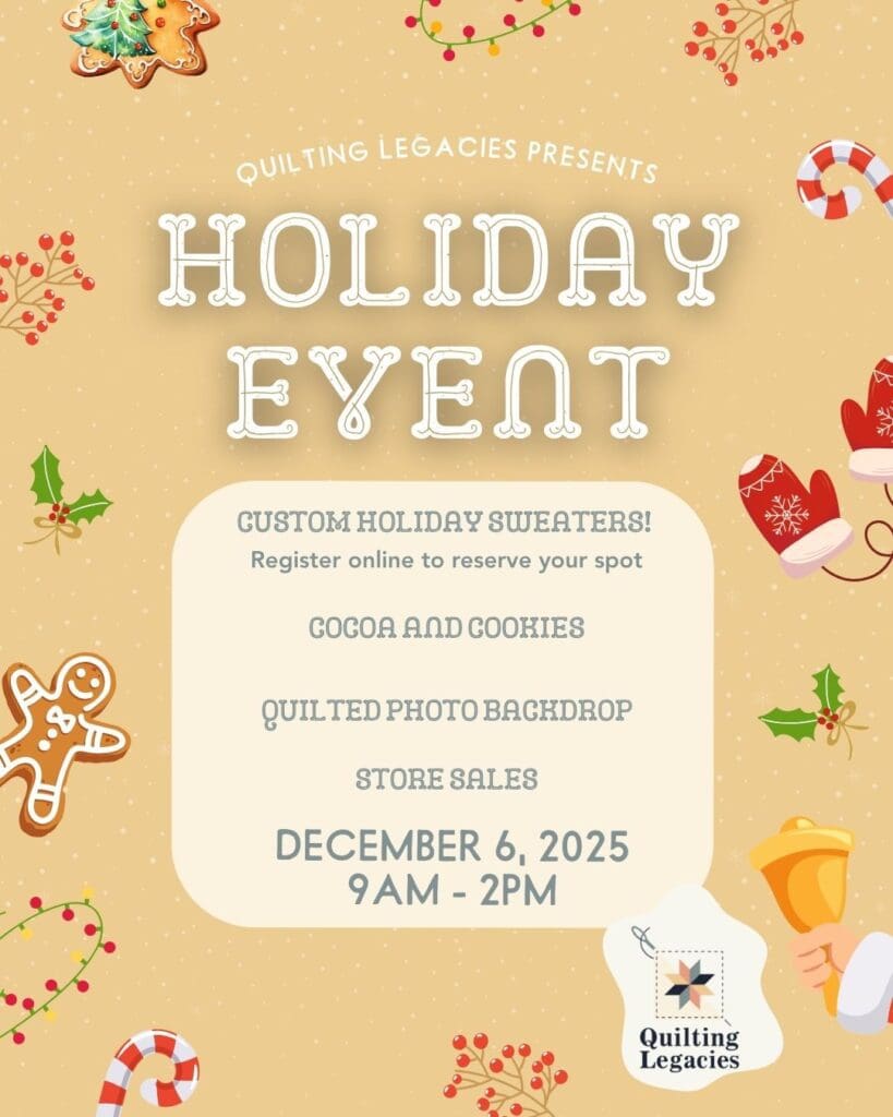 Holiday event poster with festive decorations.