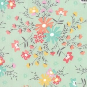 Colorful floral pattern on light green background.