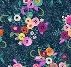 Colorful floral pattern on dark textured background.