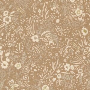 Floral pattern on a brown fabric background.