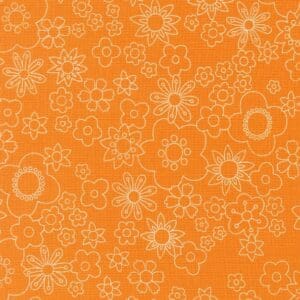 Orange background with white floral pattern.