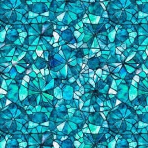 Blue mosaic pattern with geometric shapes.