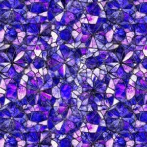 Geometric purple and blue stained glass pattern.