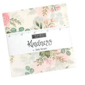 Fabric squares with floral design and label.