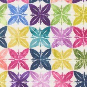 Colorful butterfly pattern on white background.