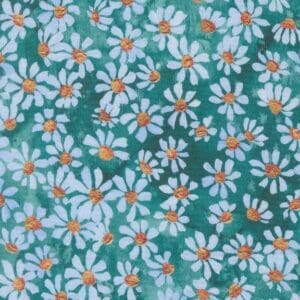 Daisy pattern on a green background.