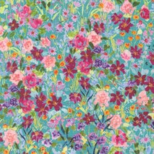 Colorful floral pattern on blue background.
