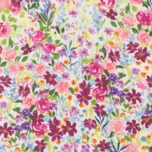 Floral fabric pattern with colorful flowers.