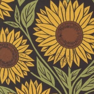 Sunflower pattern with green leaves background.