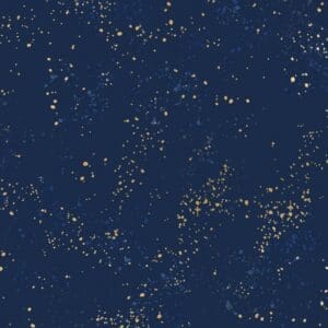 Dark blue background with gold speckles.