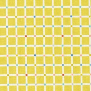 Yellow grid pattern with colorful dots.