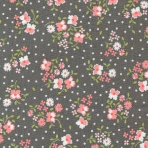 Gray fabric with pink floral pattern.
