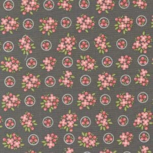 Pink floral pattern on gray background.