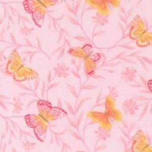 Pink butterflies on floral patterned background.